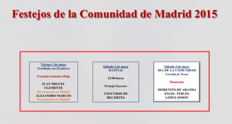 ptamarcos's tweet photo. Carteles de la Feria de la Comunidad de Madrid. Alejandro Marcos hará su presentación en Las Ventas el 1 de mayo. http://t.co/IoNOEMT62d