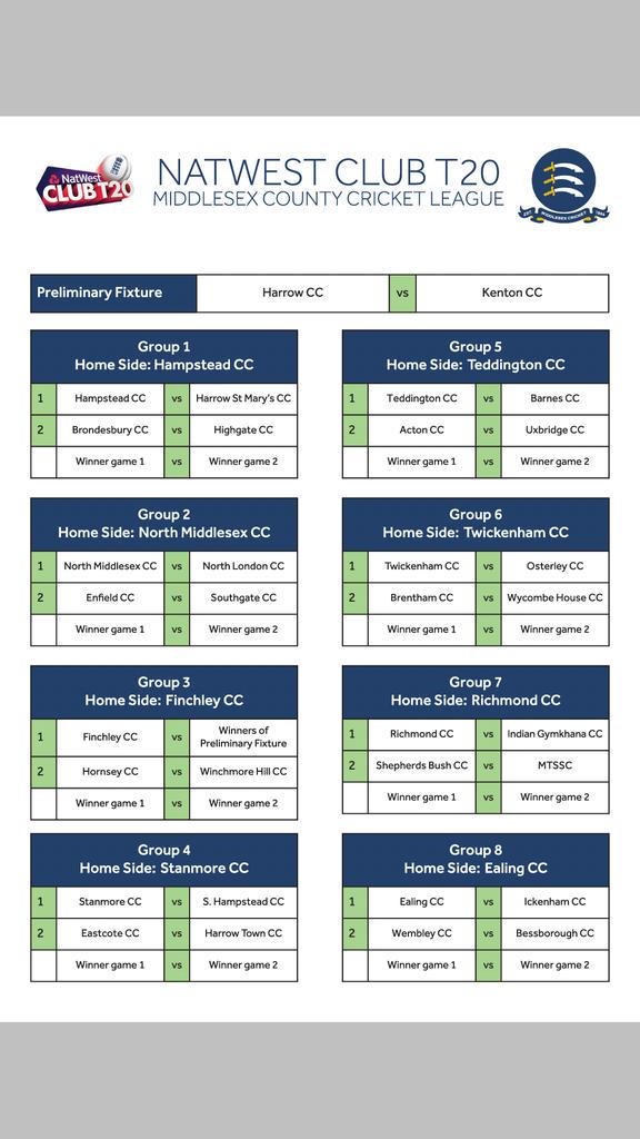 OsterleyCC's tweet photo. Fixtures are out! We're off to the green @twickenhamcc in this years #NatWest #MCCL #ClubT20 #Group6 http://t.co/HinlwMvi2R
