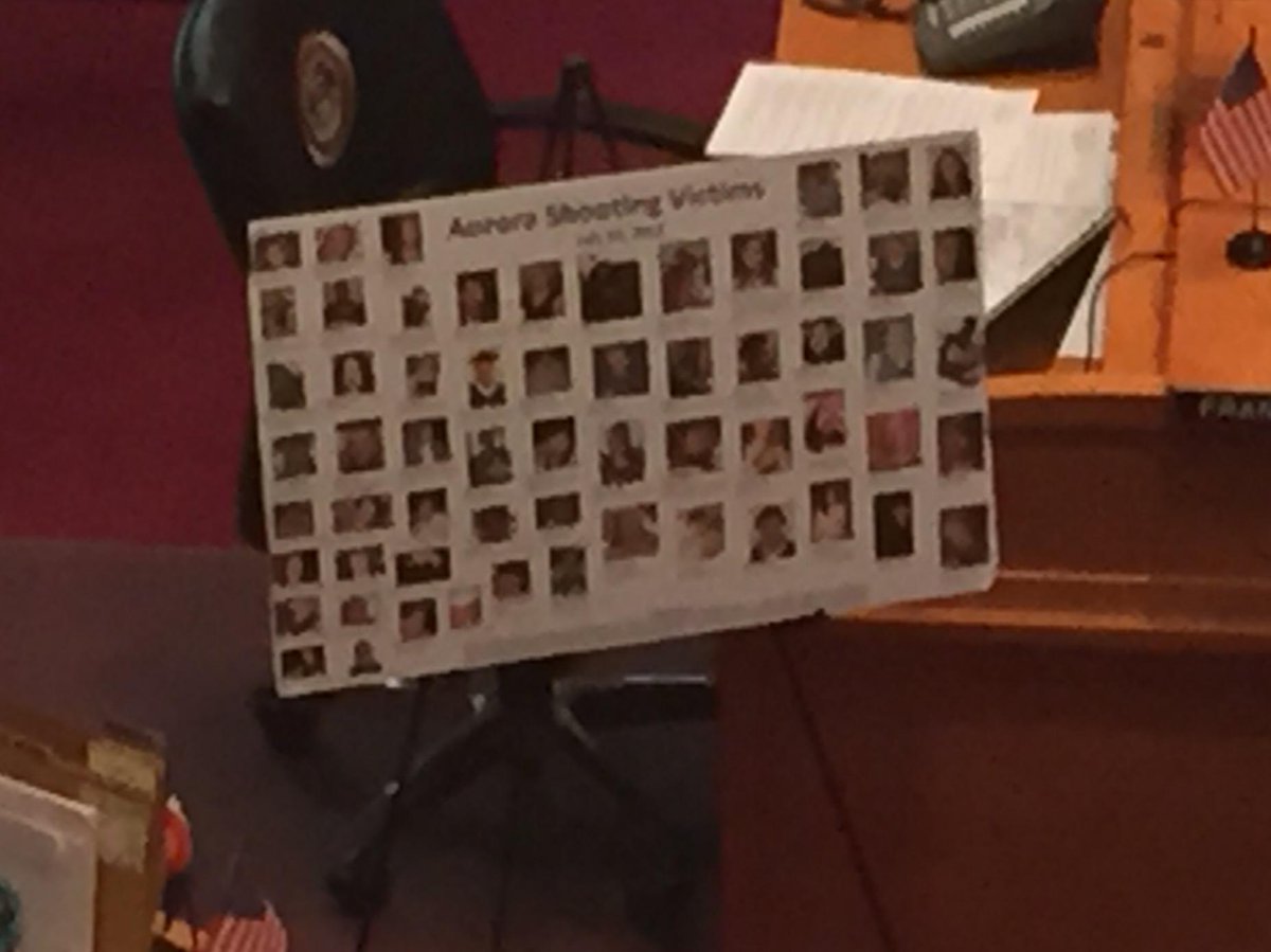 StandStrongCo's tweet image. Senate Rs won't stand next to photos of Aurora Theater victims. @SenBillCadman moved the display. #NoRespect #coleg