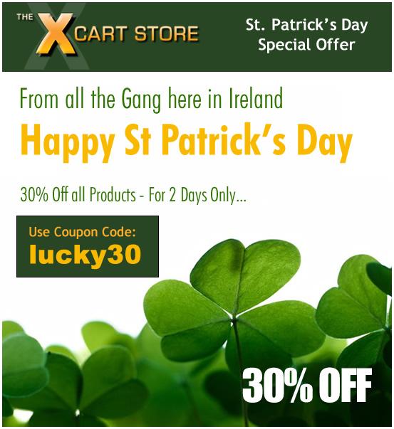 thexcartstore's tweet photo. @x_cart Use coupon code: lucky30 - see you at http://t.co/bVCcmxwueN
Happy St Patrick's Day/ http://t.co/4hR0QCuD1Z