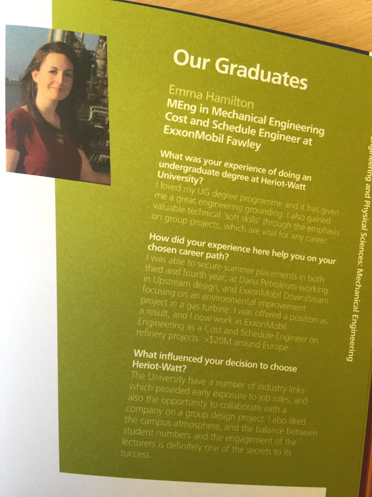 TSODonovan's tweet photo. .@miss_hamilton27 thanks for representing #HWUMechEng in this year's @HeriotWattUni UG prospectus! http://t.co/ABJHxriR6C