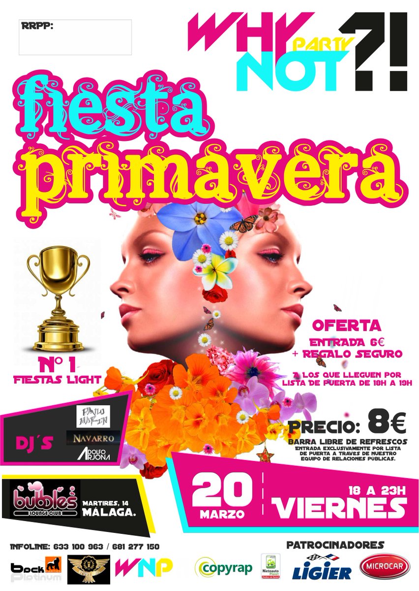WhyNottheParty's tweet photo. Llega la #FiestaPrimavera a @Bubblesbar!!! A primera hora, solo 6€, barra libre de refrescos y regalo!! #FiestaLight http://t.co/0AZum9ICkI