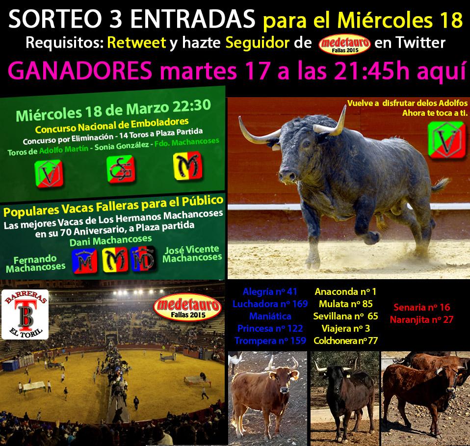 SORTEAMOS 3 ENTRADAS para este Miércoles. Haz retweet y síguenos <a href="/medetauro/">Medetauro</a> VEN A LA NIT DEL FOC. SUERTE¡¡¡