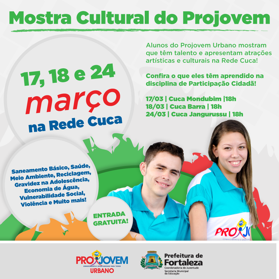 redecuca's tweet photo. A partir desta terça (17), a Rede Cuca estará recebendo a Mostra Cultural do Projovem Urbano. Venha conferir! http://t.co/9ALrAyabiV