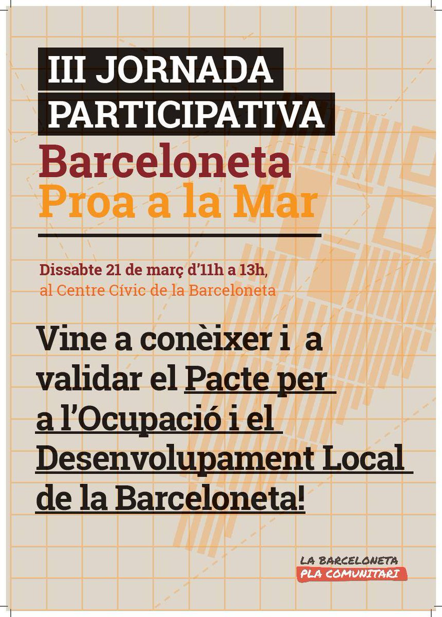 annalidi's tweet photo. III Jornada Participativa de #BarcelonetaProalaMar Vine a conèixer el #PacteLocal i a dir-hi la teva! #Barceloneta http://t.co/M73hpWjumY