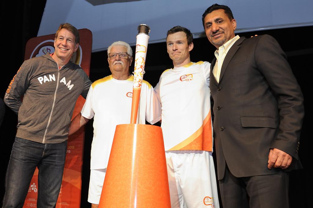 CBCScottRussell's tweet photo. Great to join Torch Bearer Bob Cassels + friends @simonwhitfield and @BalGosal @TO2015 #CelebrateAndShare @cbcsports http://t.co/dhESRnnFG4