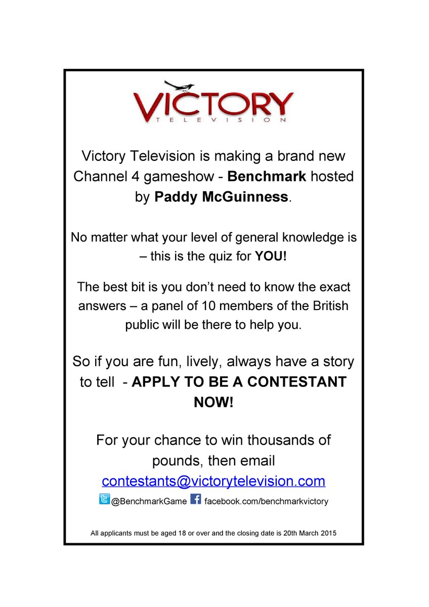 BenchmarkGame's tweet image. @GetOnTelly Pls RT: C4 is casting for a fun new game show hosted by @PaddyMcGuiness! Accepting Apps until Friday!