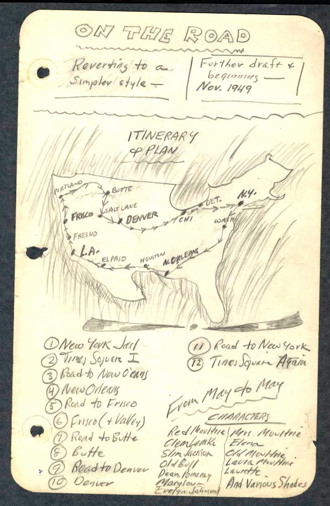 stevesilberman's tweet photo. Re: That "ultimate American road trip" link I just tweeted, Jack Kerouac's hand-drawn map for "On the Road." http://t.co/fZZ46gQjDl