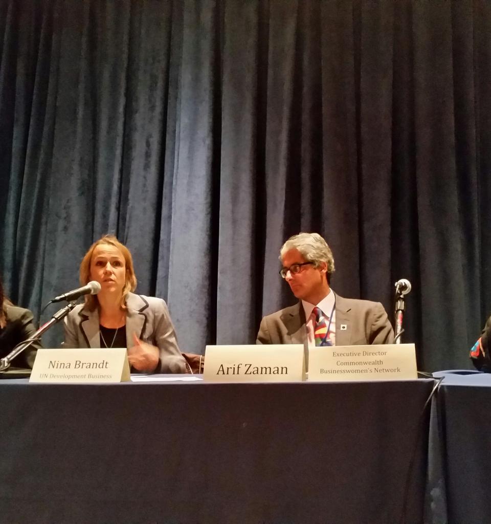 Nina Brandt, Chief <a href="/devbusiness/">UN Development Business</a>, &amp; Arif Zaman, Exec Director <a href="/CWealthBizWomen/">CW Business Women</a>  reaffirm #partnership at #CSW59 today