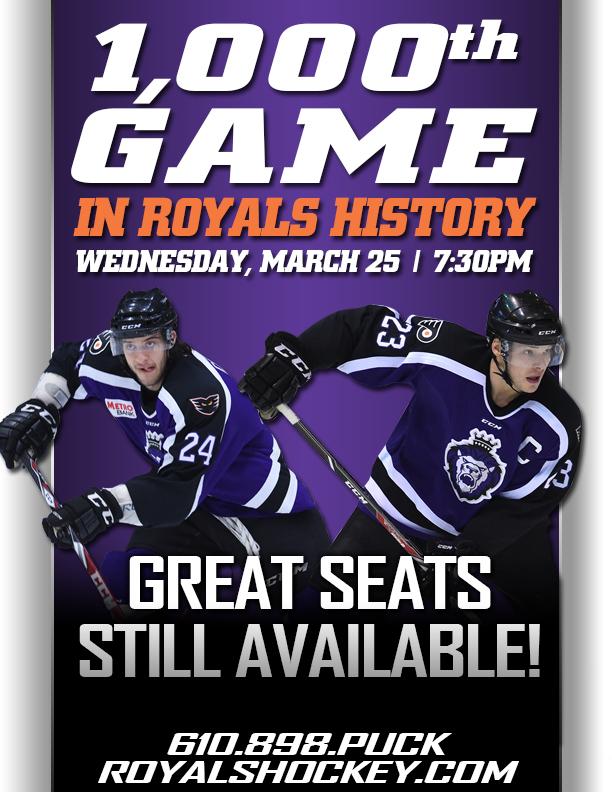 ReadingRoyals's tweet photo. It's right around the corner! Do not be the one to miss HISTORY! #1000Game #RoyalExperience

Tix: Call 610-898-PUCK! http://t.co/SPNQjM0ZBm