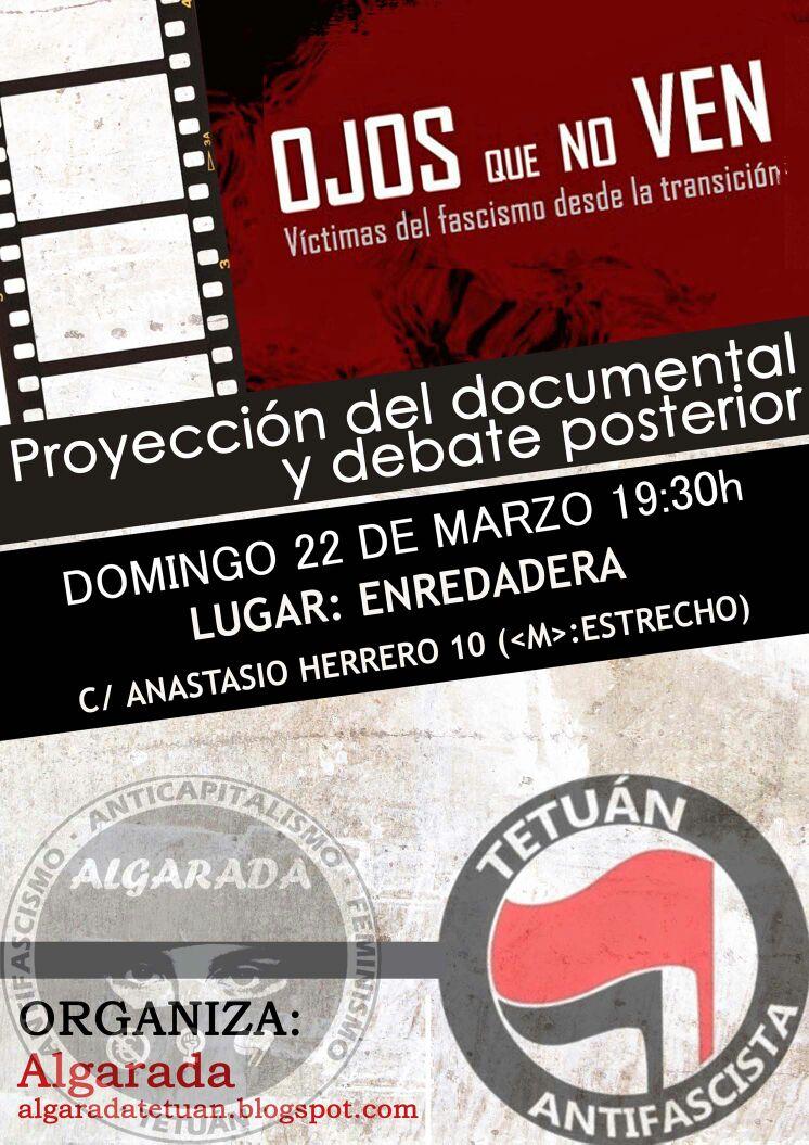 AlgaradaTetuan's tweet photo. Domingo a la mañana manifestación contra la represión. Por la tarde proyectamos "Ojos que no ven" en @La_Enre_tetuan http://t.co/6AcaLJuoTx