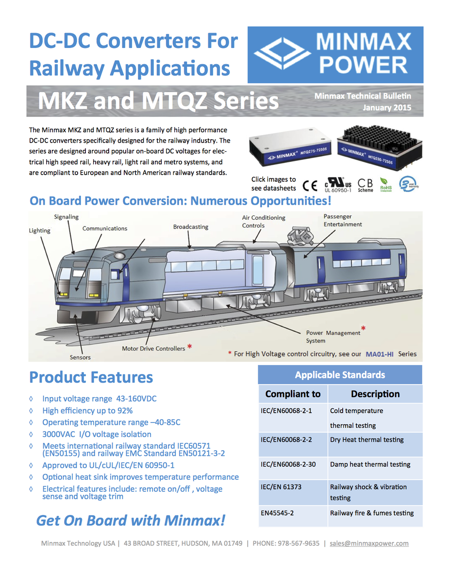 minmax_power's tweet image. Read MinMax&apos;s latest Tech Bulletin on DC-DC Converters for Railway Applications.