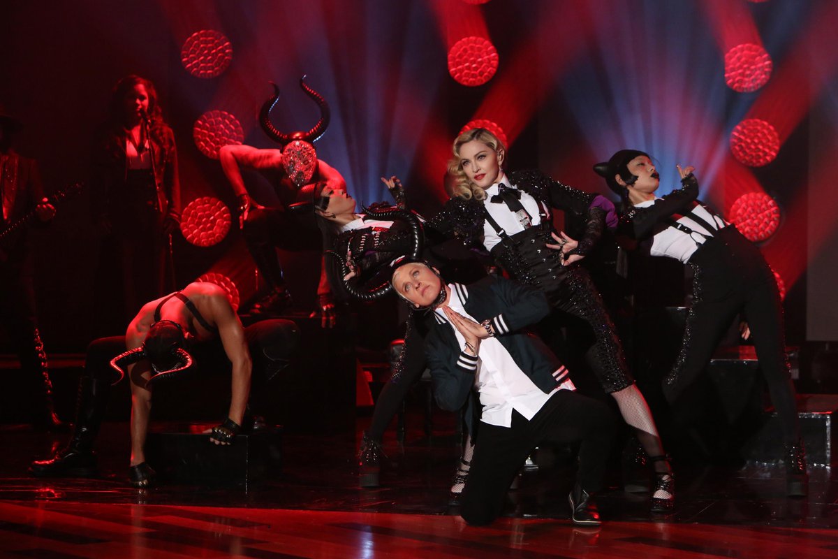 TheEllenShow's tweet image. Don’t miss her incredible performance tomorrow. Happy #MadonnaWeek!