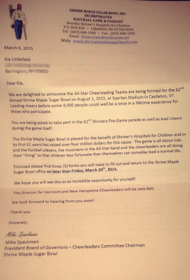 kia_littlefield's tweet photo. Omg.. Is this real life? I feel so honored! 😭❤️ #CastletonVT #repingthestate #ShrineMapleSugarBowl #cheerleading http://t.co/o9I5gDBuHy