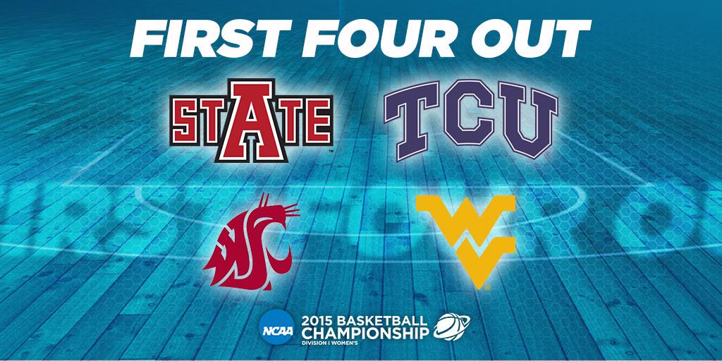 MarchMadnessWBB's tweet photo. Who was on the bubble? Here's the #ncaaW committee's last 4 in &amp; first 4 out. #SelectionMonday http://t.co/fBAn1IpdJt