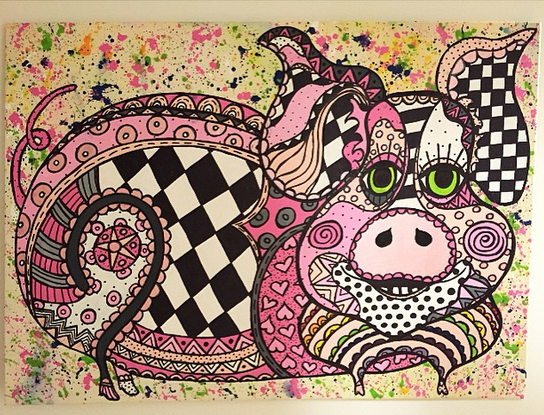 katjawulff's tweet photo. "Esther" (100*65 cm), inspired by @EstherThePig #acrylic #kattkonst http://t.co/h5k2RwPwqk http://t.co/5tqBUjvBcE