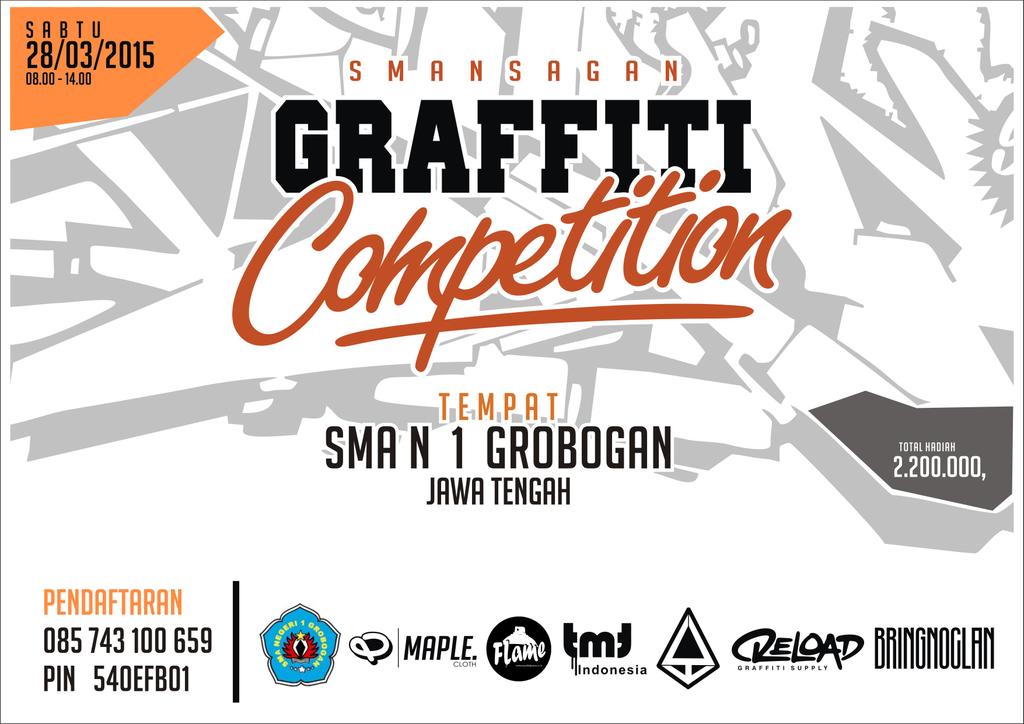 BringNoClan's tweet photo. SMA 1 Grobogan Graff Competition, 28/3/14. Registrasi max 24/3/14. Info registrasi Kunk - 085743100659. Goodluck kas! http://t.co/uE1UrAJoUG