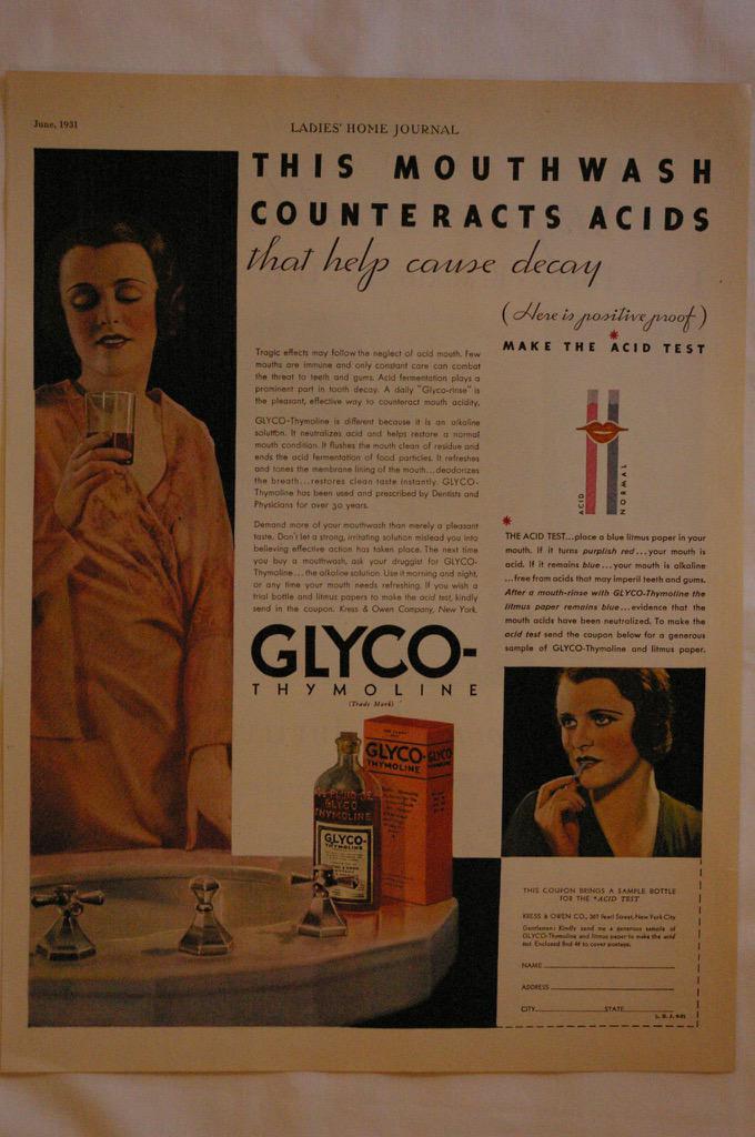 GlycoThymoline's tweet photo. Check out this fight against acid advertisement in Ladies' Home Journal from 1931 #GlycoThroughHistory http://t.co/SmZIfQGzCr