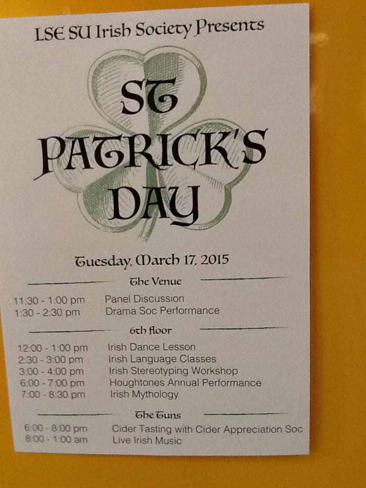 LSESUActivities's tweet photo. Come and celebrate St.Patrick's Day with our LSESU Irish Society @lsesu http://t.co/BPFFiIETW7