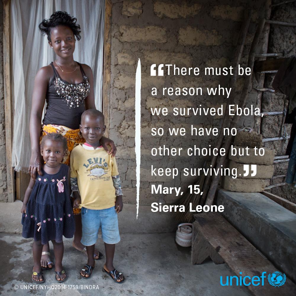 UNICEF's tweet photo. “There must be a reason we survived, so we have no other choice but to keep surviving" Mary, 15, SierraLeone #Ebola http://t.co/dT2WuaB96P