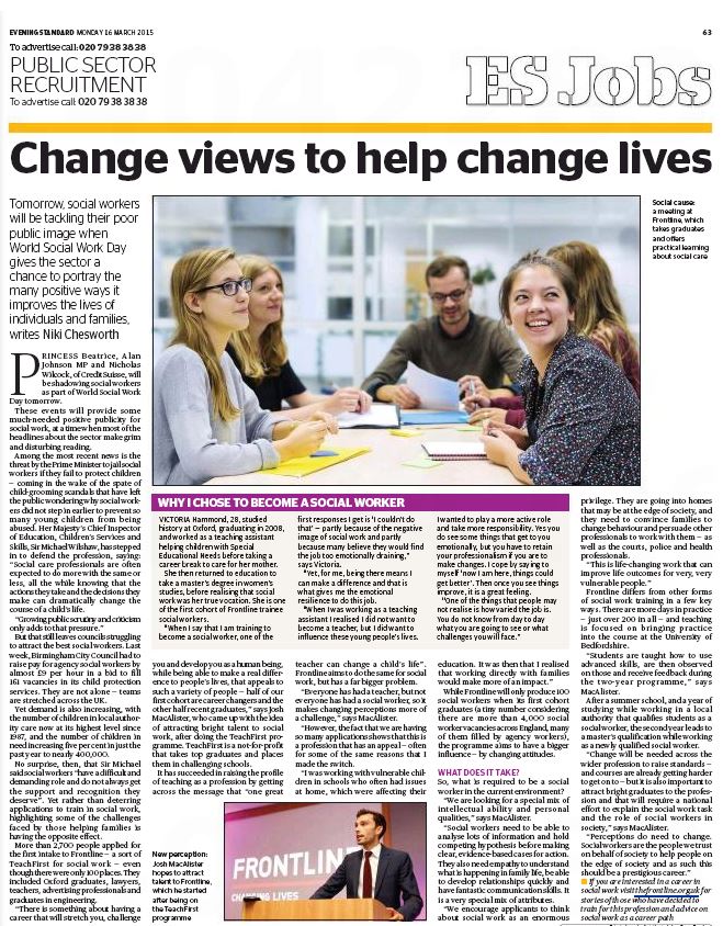 Last night <a href="/standardnews/">Standard News</a> covered Frontline's work to recruit more top talent into children's #socialwork #WSWD2015