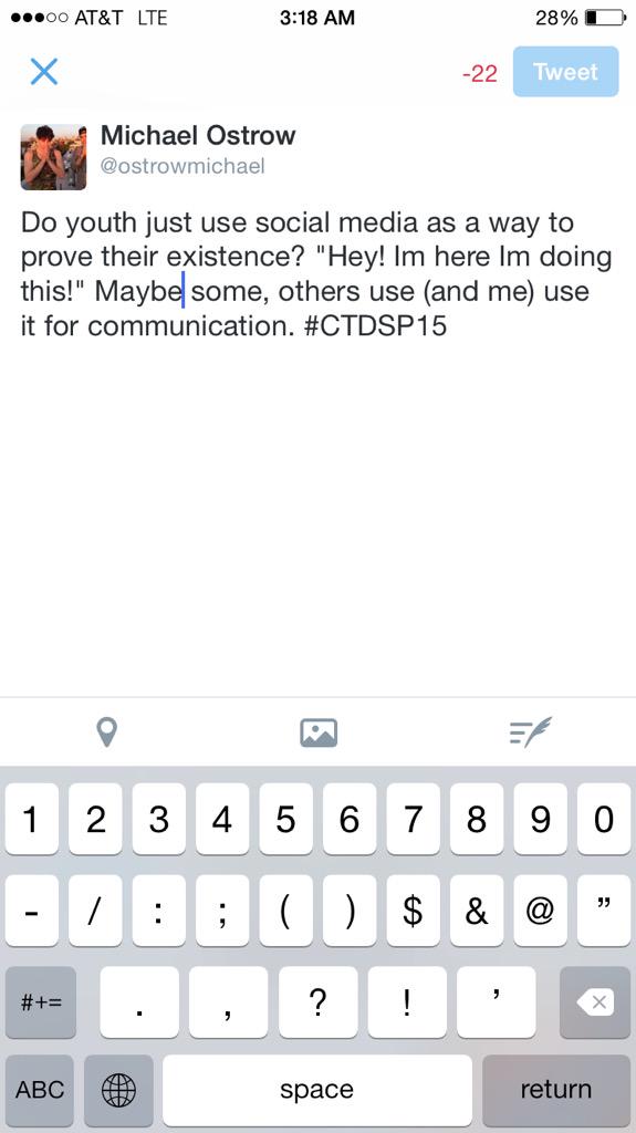 ostrowmichael's tweet photo. Why does youth heart social media? 
View the picture!!
#CTDSP15 http://t.co/PN3dhfpnLN