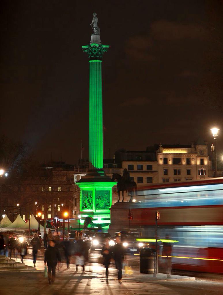 IrelandEmbGB's tweet photo. .@edinburghcastle &amp; Nelson's Column taking part in #GlobalGreening for #StPatricksDay this year! http://t.co/2rPDa6KEqq