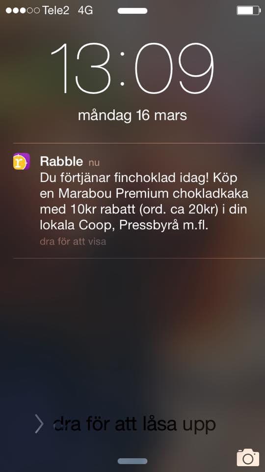 Kanske världens trevligaste pushnotis <a href="/Rabbleapp/">Rabble</a> #mobilemarketing #sthlmtech