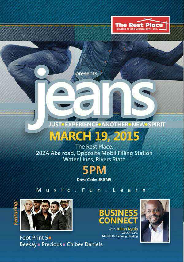 ChurchEventsNG's tweet photo. Join BeeKay At #TheRestPlaceChurch 4 #JEANS 5pm|Mar-19-2015 http://t.co/KMT4UjNr8r @PHCityMusic @JamesNumbere @DidiCharmini @jennylizzle50