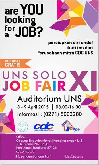 SoloUpdate's tweet photo. UNS Solo Job Fair XI 8/4 - 9/4/2015 | Venue: Auditorium @11MaretUniv | Jam 08.00 - 16.00 | GRATIS | Info 02718003280 http://t.co/ZWMVItQit9