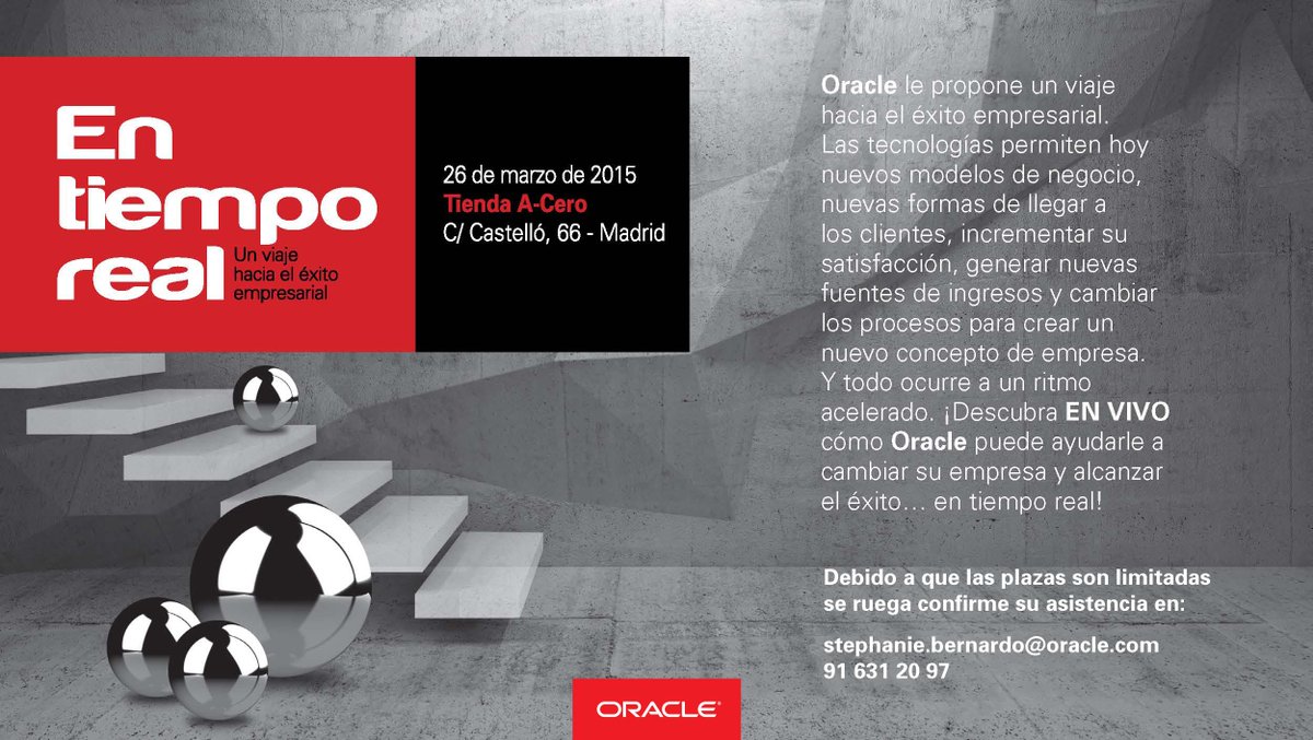 oracle_es's tweet photo. El 26 de Marzo le proponemos un viaje hacia el éxito empresarial en tiempo real. ¿Se lo va a perder? #realtimeoracle http://t.co/4i3fswOlIZ