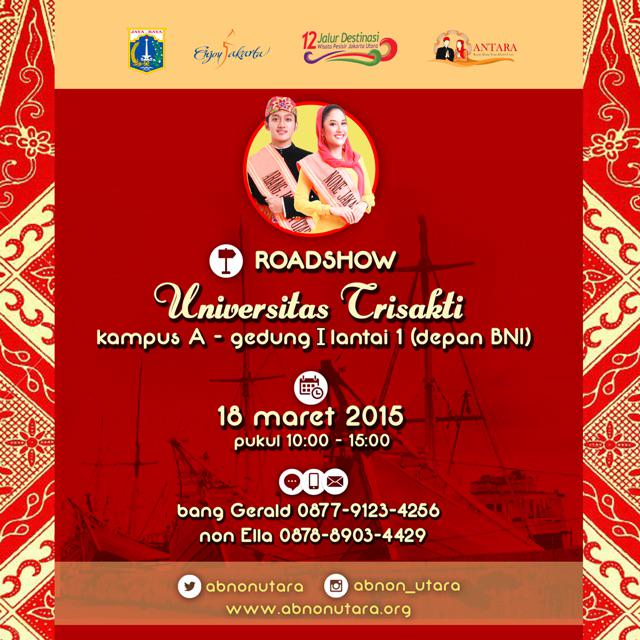Selamat pagi, <a href="/ppkusakti/">PPK USAKTI</a>! Hari ini Roadshow #AbnonUtara2015 ada di Kampus A smp jam 5 sore. Mampir ya, Bang Non!