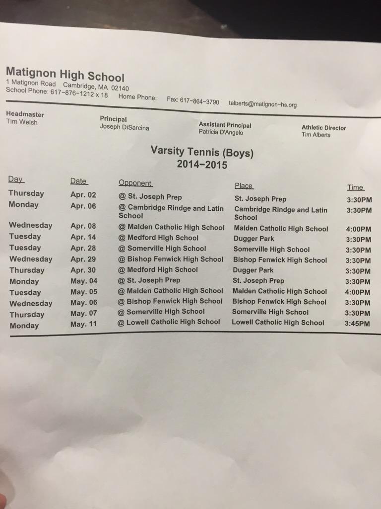 matignontennis's tweet photo. 2015 schedule #tourneybound #rolltribe @warriornationmh http://t.co/pRn1vJRa2Z