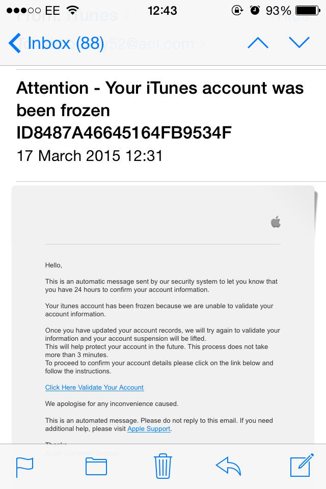 Kimmy_171182's tweet image. Has it now!! I believe it would say 'your iTunes account HAS been frozen! #dickheads #notfallingforthat !