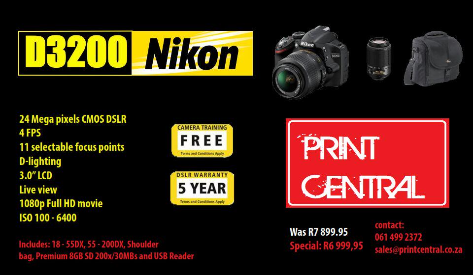 PrintCentralSA's tweet photo. @PrintCentralSA &amp; @Nikon_SA  bring you the  D3200 Camera. Check out all the perks of this deal. #innovativesolutions http://t.co/PPDGZvg52s