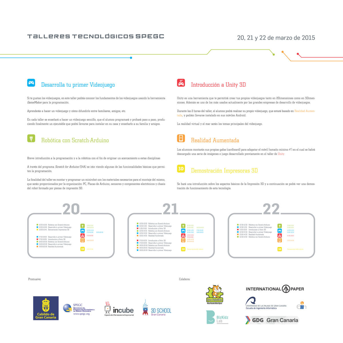 Talleres Tecnológicos para niñ<a href="/s/">『S』</a> en #FIMAR15: Robótica, Unity3D, Realidad Virtual, Impresión 3D, Videojuegos