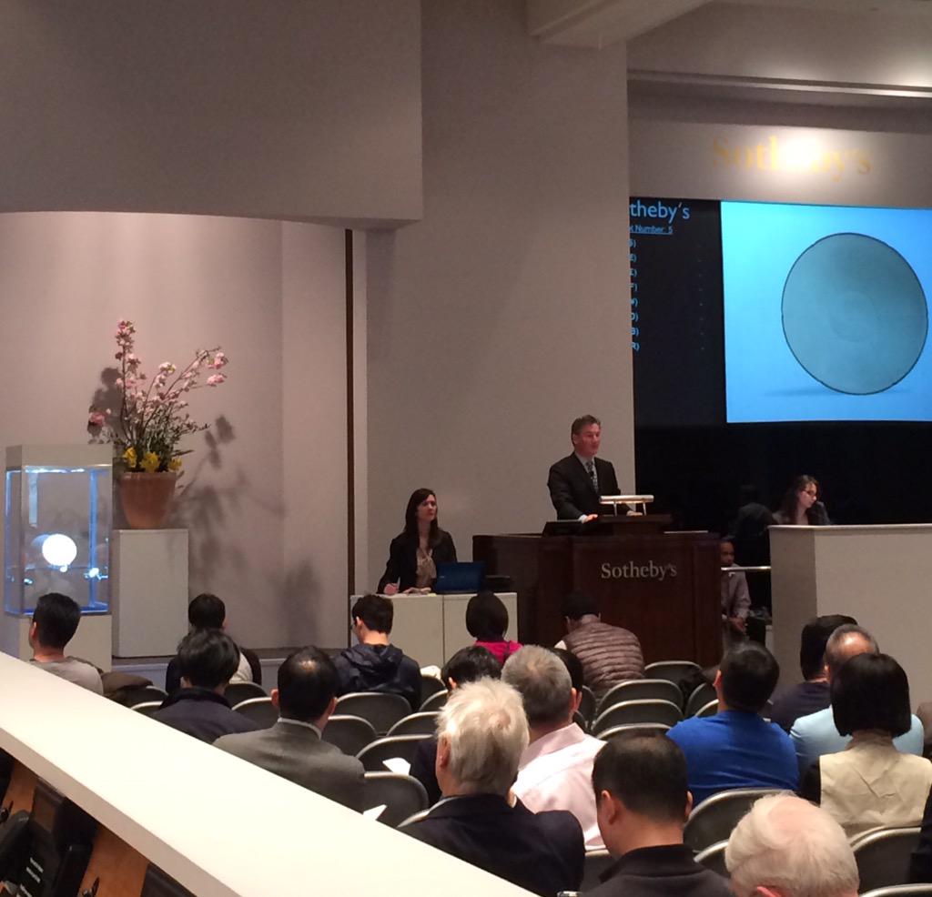 Sothebys's tweet image. #AuctionUpdate: Ding bowl from the Sakamoto Goro Collection, on left here, fetches $3.4m, double high est. #AsiaWeek