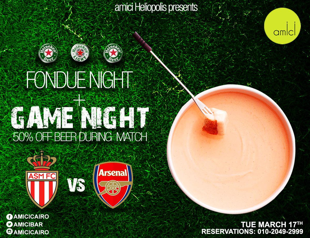 Amicibar's tweet photo. Fondue, football, and 50% off beer tonight at amici Heliopolis! http://t.co/WQC7v0dNtW