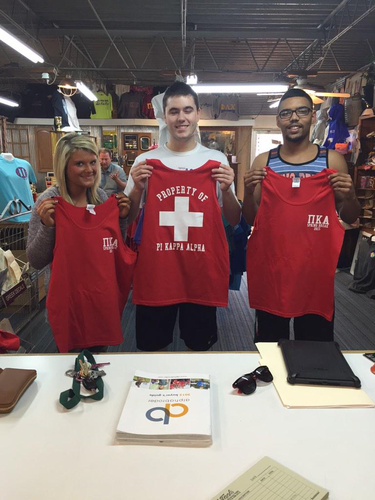 Sandtechtquah's tweet photo. We hope @PIKEThetaEp enjoys their shirts over spring break! http://t.co/hhnFsB8FYV