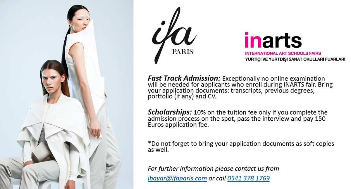 MODA VE LÜKS ALANINDA EĞİTİMLERİMİZ VE BURSLAR HAKKINDA BİLGİ ALMAK İÇİN BİZE KATILIN.  inartsfair.com
