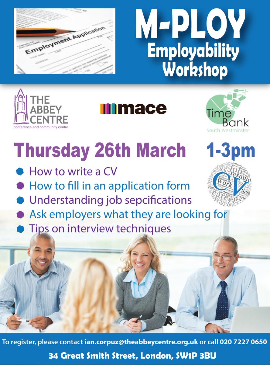 TheAbbeyCentre's tweet image. Need a hand preparing that CV? Come along to #MPLOY workshop 26 Mar 1-3pm flic.kr/p/rm9Z9k @MaceGroup