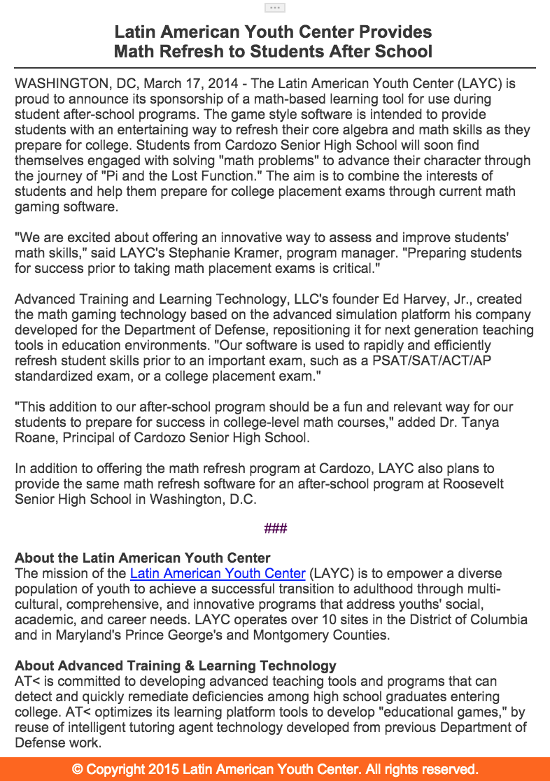 ATLTGames's tweet photo. Thrilled to partner w/ the Latin American Youth Center @LAYC to provide D.C. schools @CardozoEC w/ #TheLostFunction. http://t.co/wMjqQ6JgzA