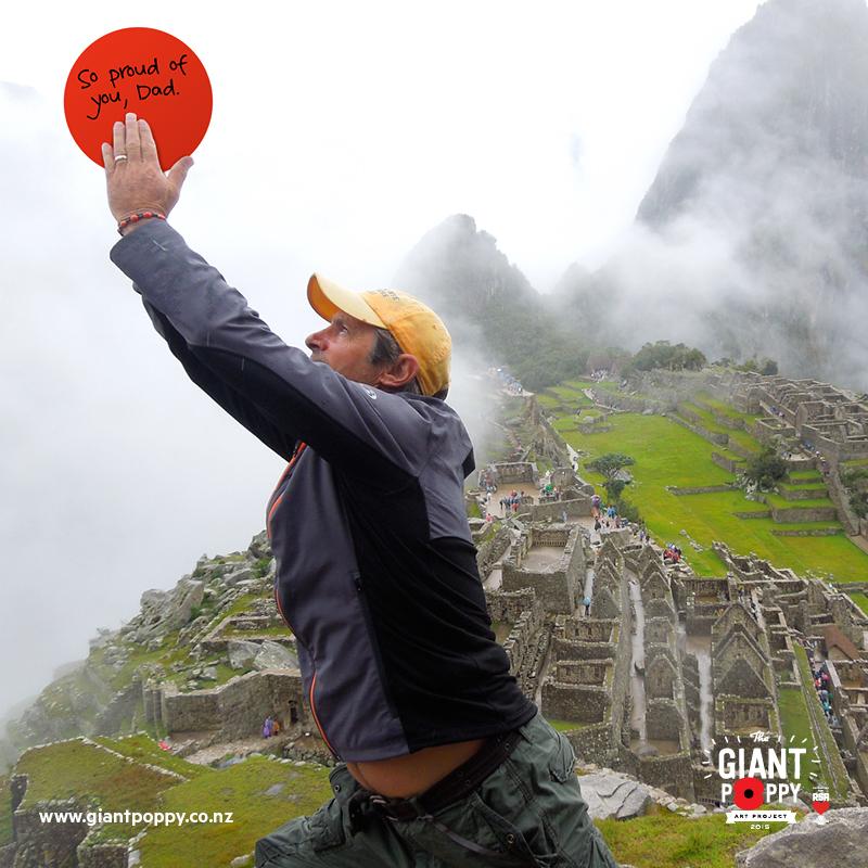 GiantPoppyNZ's tweet photo. Up in the clouds at Machu Picchu we have Tony.  You can help make the biggest poppy in the world! Visit our website. http://t.co/3a8jndAEfx