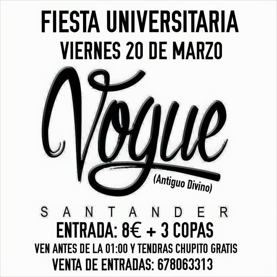 SaulBarreda's tweet photo. El Viernes FIESTA UNIVERSITARIA en la Sala @VogueSantander!
Entrada:8€+3 COPAS Y CHUPITO
Pedirme la vuestra:678063313 http://t.co/sT8Ry6qYwa