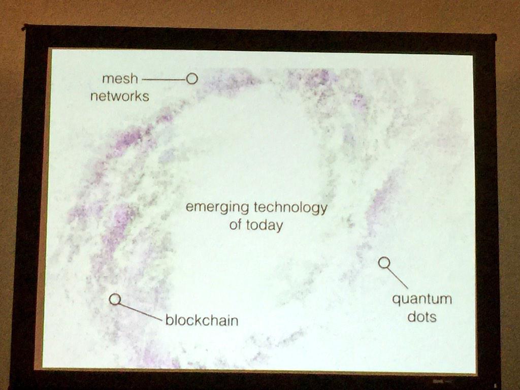 dodrummond's tweet photo. Fascinating discussion of #MeshNetworks, #QuantumDots, #DustCloud &amp; #Blockchain by @HarnessDickey's @GregStobbs http://t.co/I8VADpYSX9