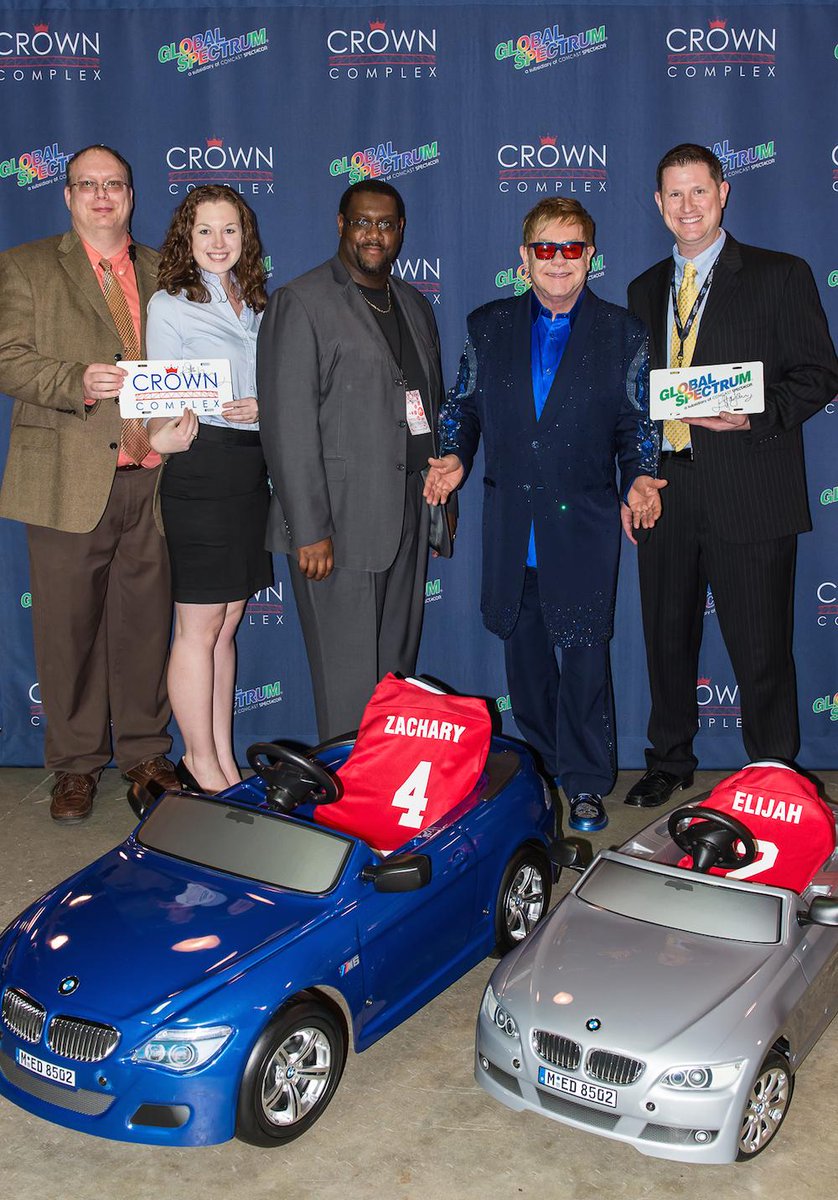 <a href="/GlobalSpectrum/">SpectraVenues</a> staff present <a href="/eltonjohndotcom/">Elton John</a> w/ custom pedal cars for his kids his before show at <a href="/CrownComplexNC/">Crown Complex</a>