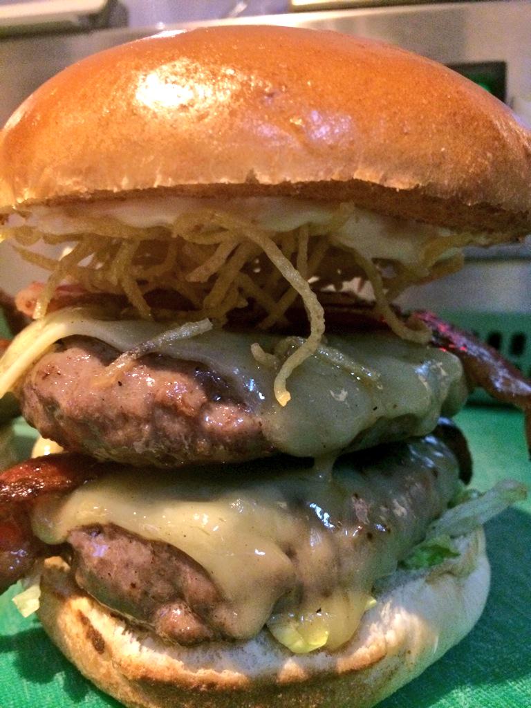 Happy St Patricks Day! 
The Doublin'- 2x6oz patties,2 cheese,2 bacon,haystack potatoes and Guinness Mayo.