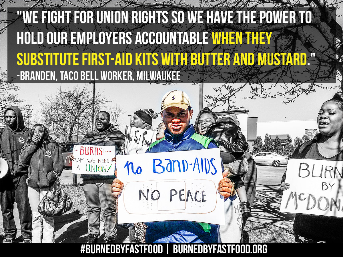 We fight to hold employers accountable when they substitute first-aid kits with butter &amp; mustard #burnedbyfastfood