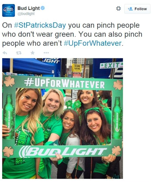PureCountry94's tweet photo. Forget the "offensive" sign @LOCALLansdowne, what do you think of THIS sign for @budlight? #NotUpForWhatever #Ew http://t.co/UAU0Pfo3hG