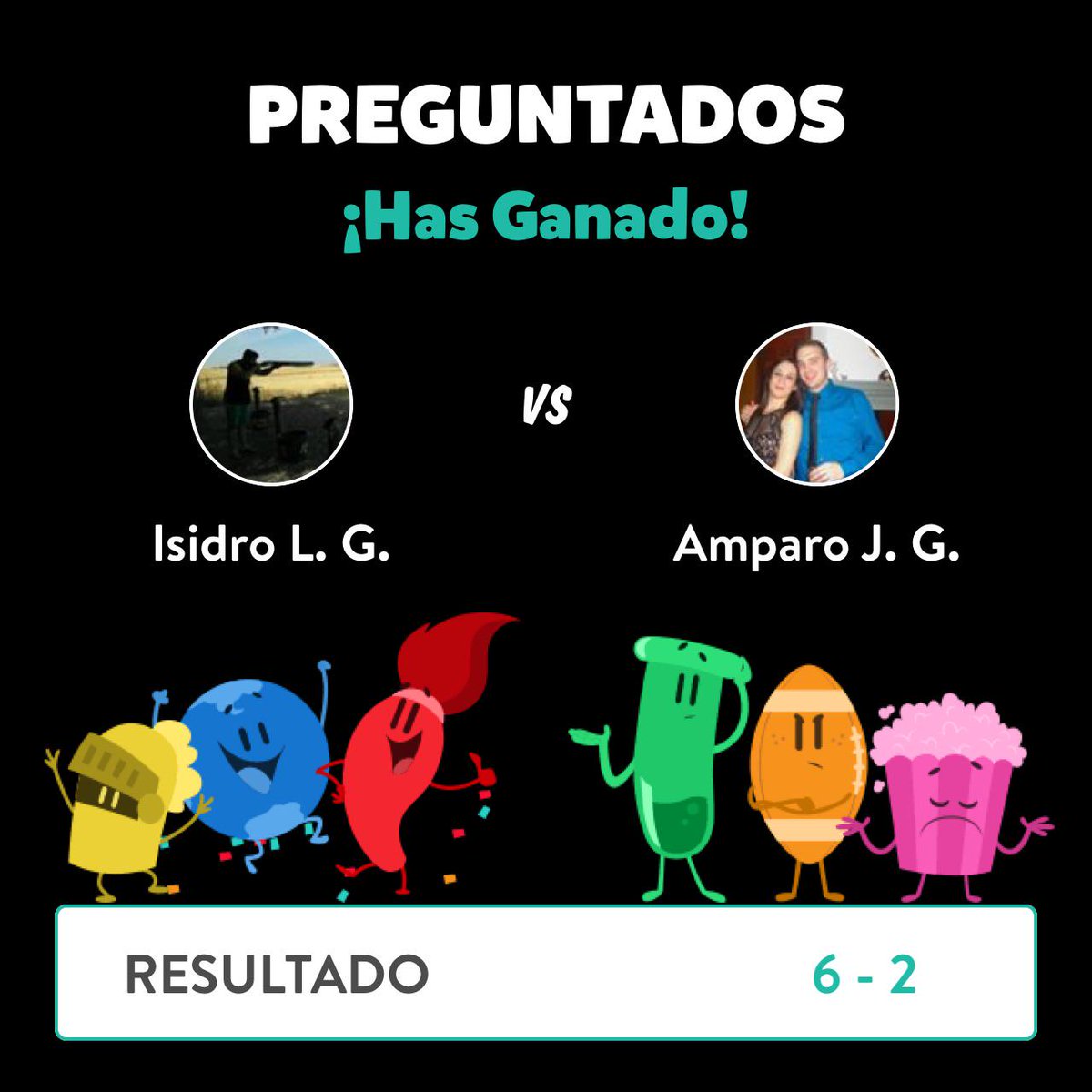 cheollamasguerr's tweet photo. ¡Isidro Llamas Guerrero ganó una partida contra Amparo Jimenez Guerrero en Preguntados! http://t.co/UNmT1ijgRO http://t.co/tsafQgADl0